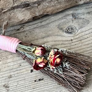 Mini Balsam Protection brooms, unique one-of-a-kind dried roses, cinnamon scente